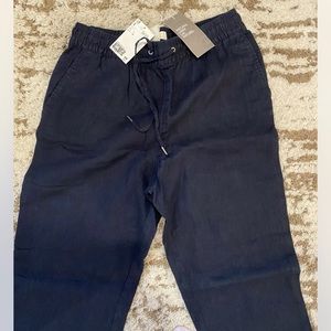 NWT Woman’s NEW H&M Natural Tie Waist Comfortable Blue Linen Pants Slacks Size 2
